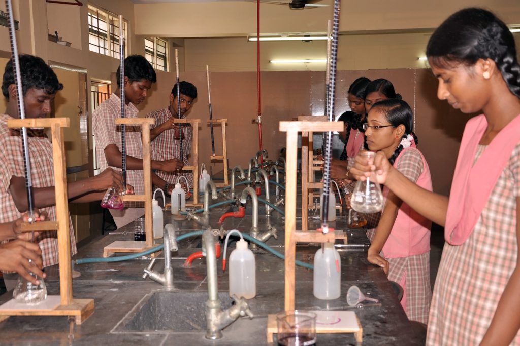 A science practical class reinforces the concepts taught.